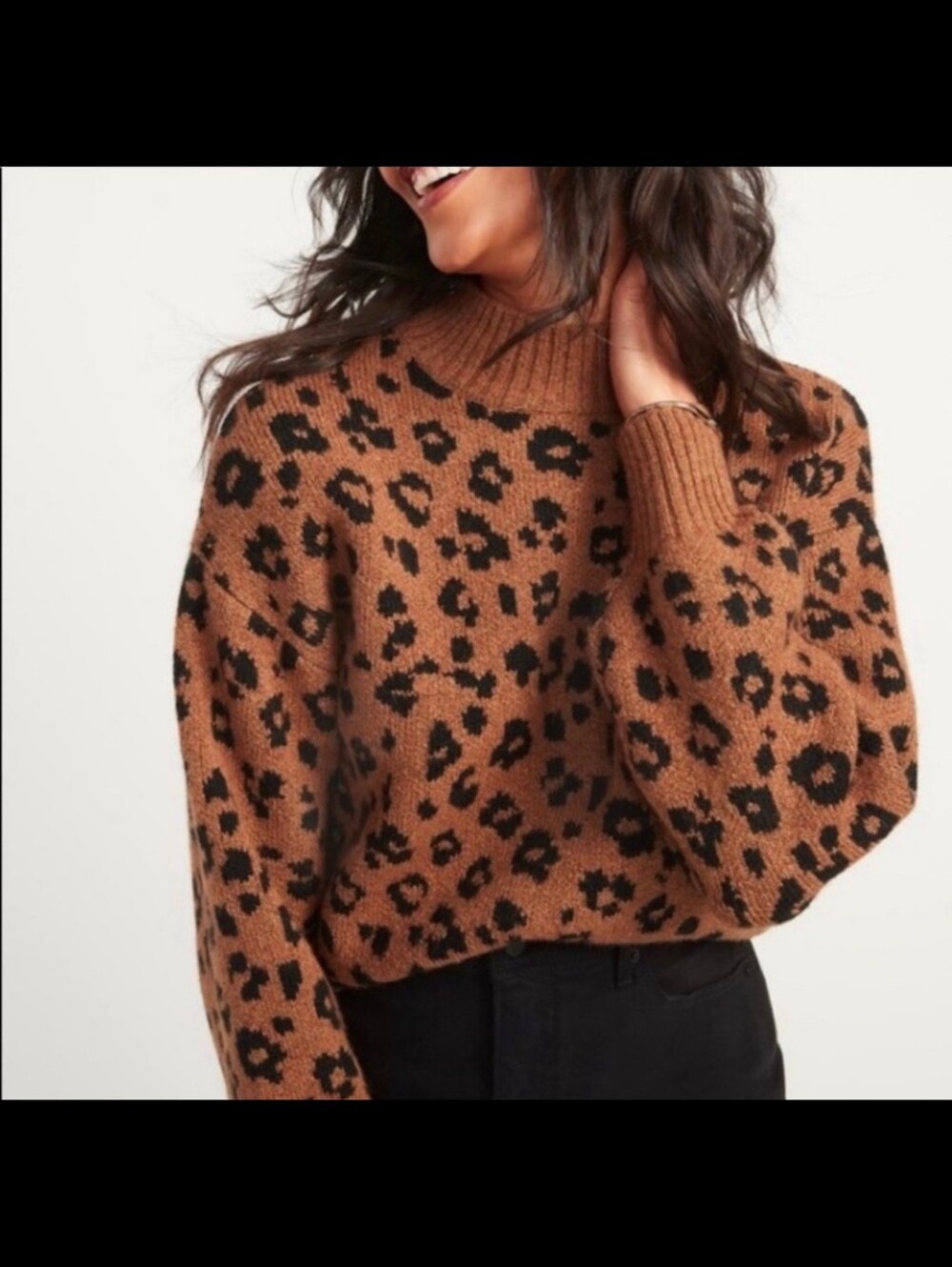 OLD NAVY LEOPARD ANIMAL PRINT MOCK NECK WOMEN’S S SWEATER EUC